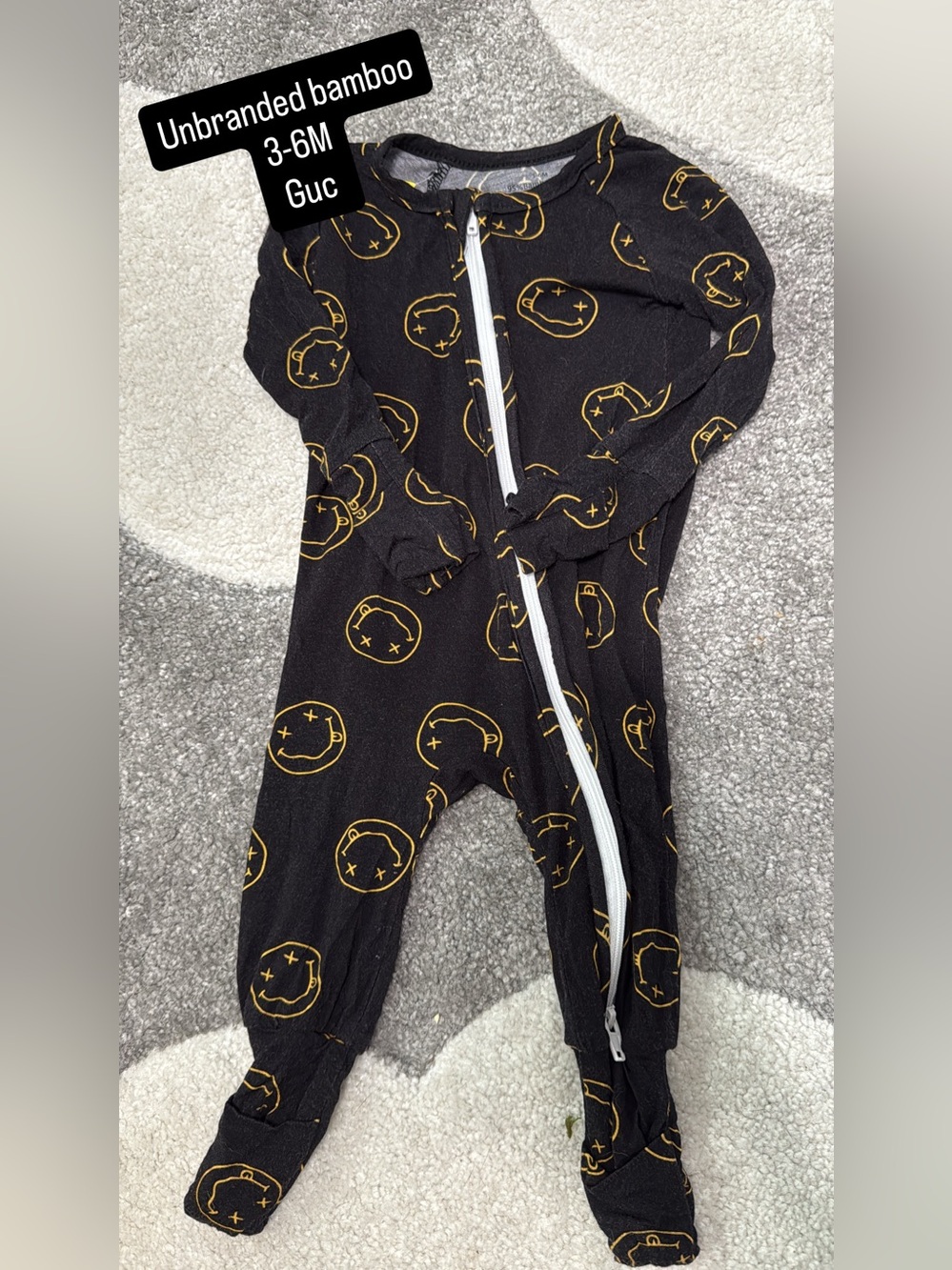 Unbranded Black & Yellow Bamboo Baby One-Piece (3-6M)